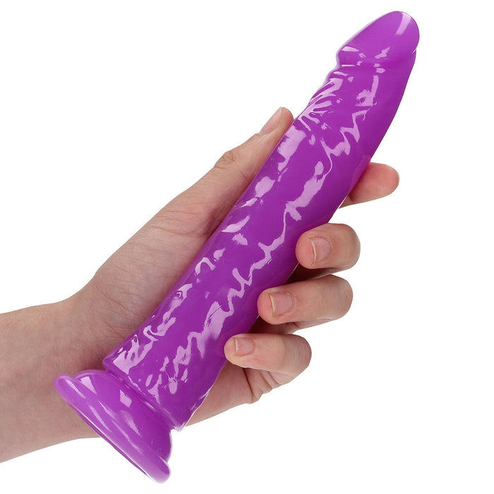 RealRock Glow In The Dark 8 Inch Slim Dildo in Purple