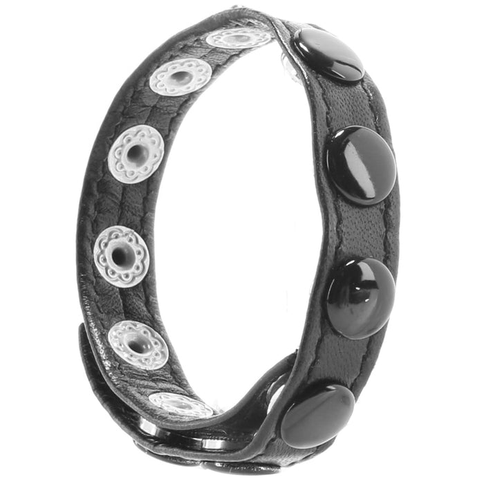 Leather Single Multi Snap Strap Cock Ring in Black