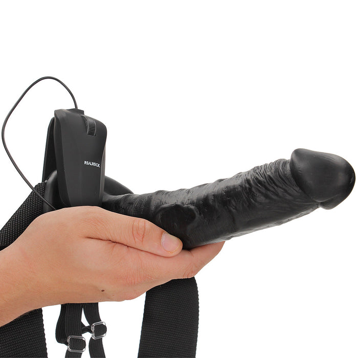 Real Rock Hollow Vibrating 10 Inch Strap-On in Black