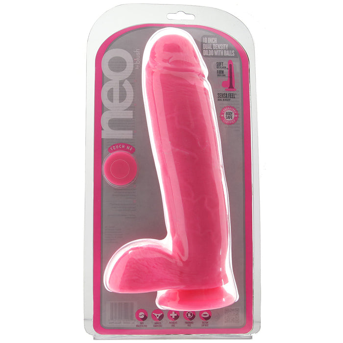 Neo 10 Inch Dual Density Ballsy Dildo in Pink