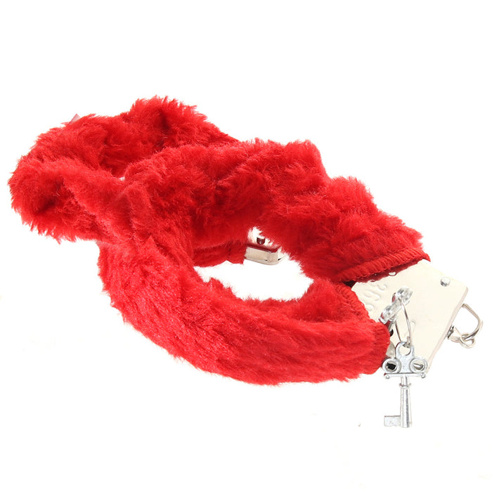 Playful Furry Cuffs with Keys in Red