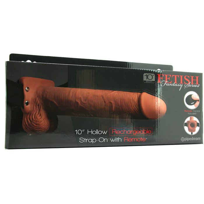 10" Hollow Vibrating Strap-On with Remote in Tan