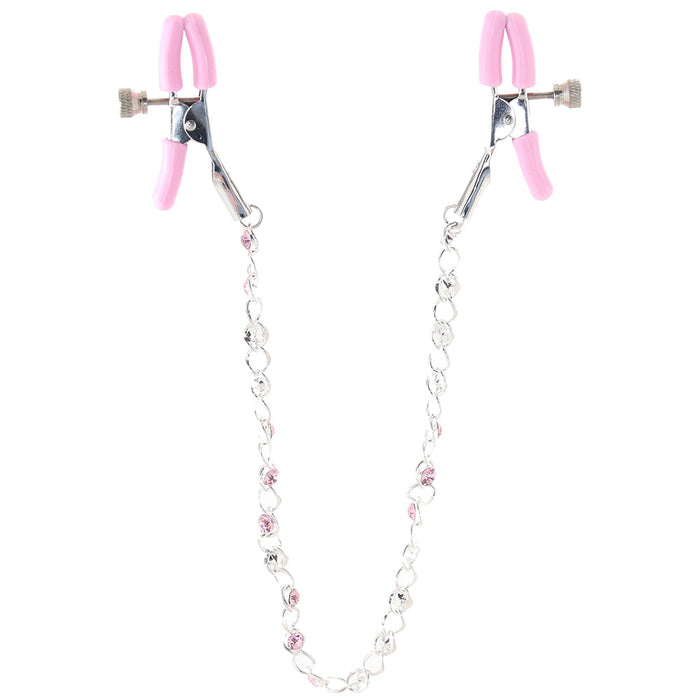 nipple play Crystal Chain Nipple Clamps in Pink