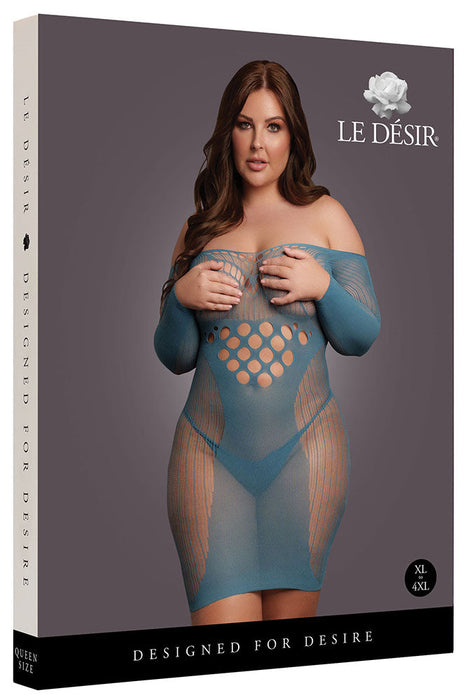 Le Désir Long Sleeve Blue Net Mini Dress XL