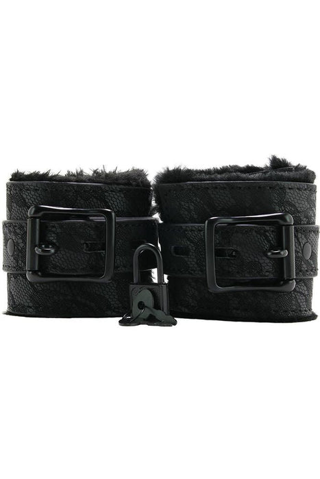 Sincerely Fur Lined Lace Handcuffs in Black