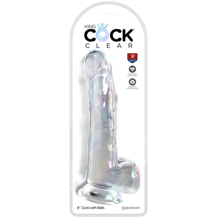 King Cock 9 Inch Ballsy Dildo in Clear