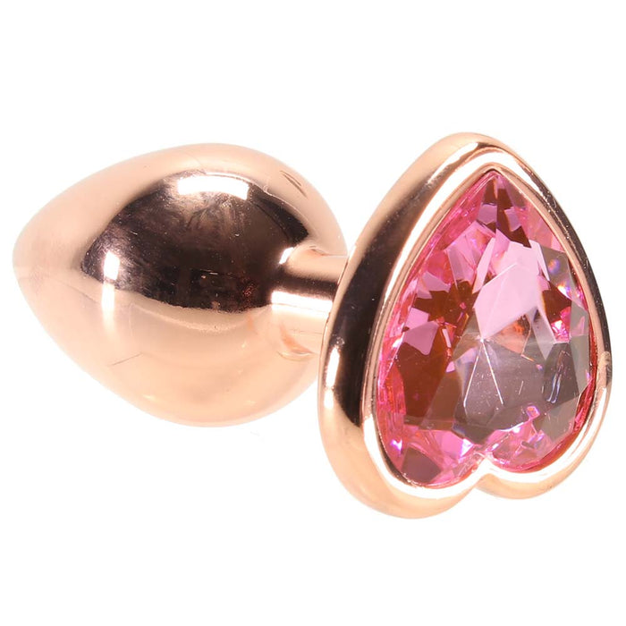 Small Aluminum Plug with Pink Heart Gem in Rose Gold