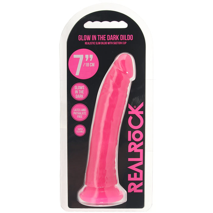 RealRock Glow In The Dark 7 Inch Slim Dildo in Pink