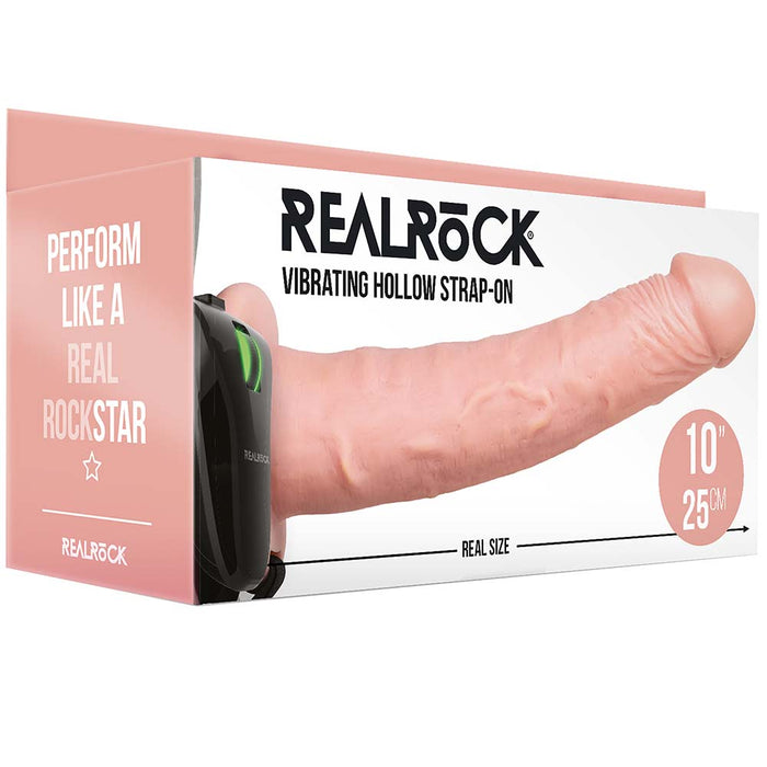 Real Rock Hollow Vibrating 10 Inch Strap-On in White