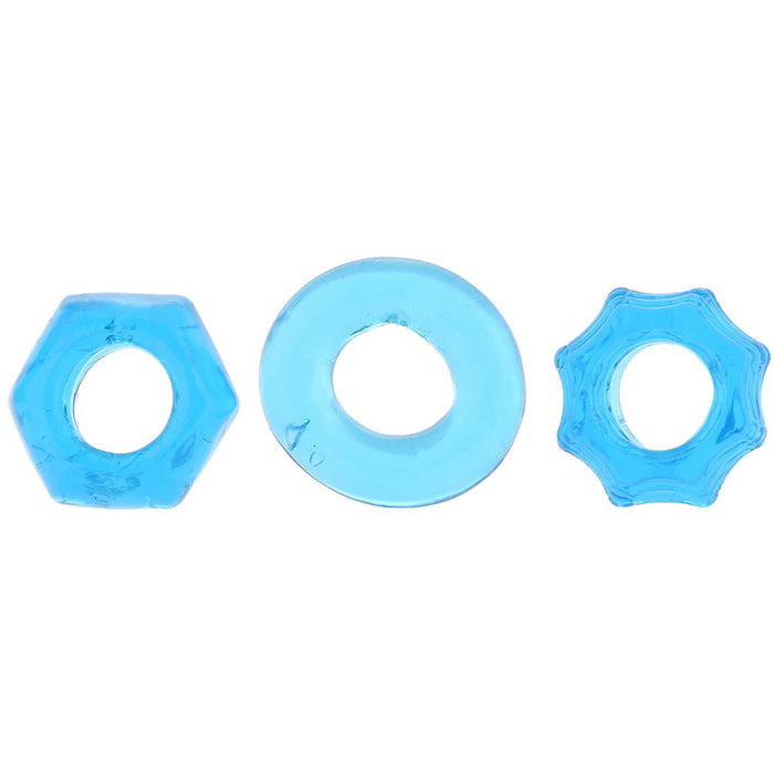 Blue Line Nuts & Bolts Cock Ring 3 Pack