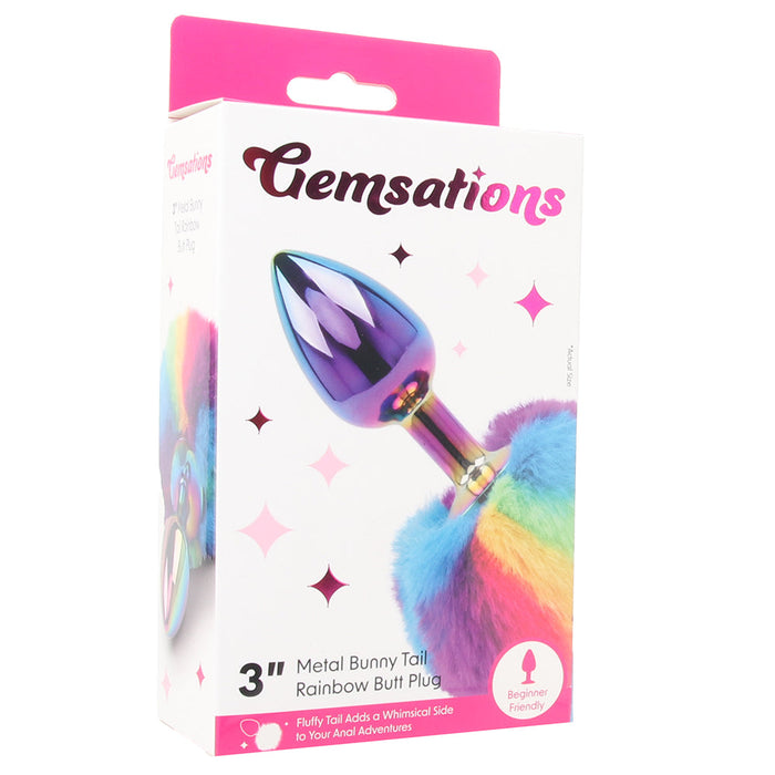 Gemsations 3 Inch Bunny Tail Butt Plug in Rainbow