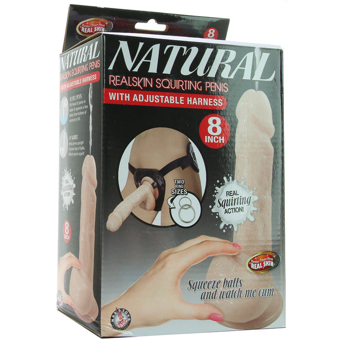 Natural Realskin 8 Inch Squirting Cock & Harness in Vanilla