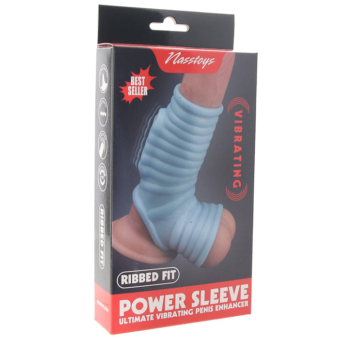 Power Sleeve Ribbed Vibrating Enhancer in Blue