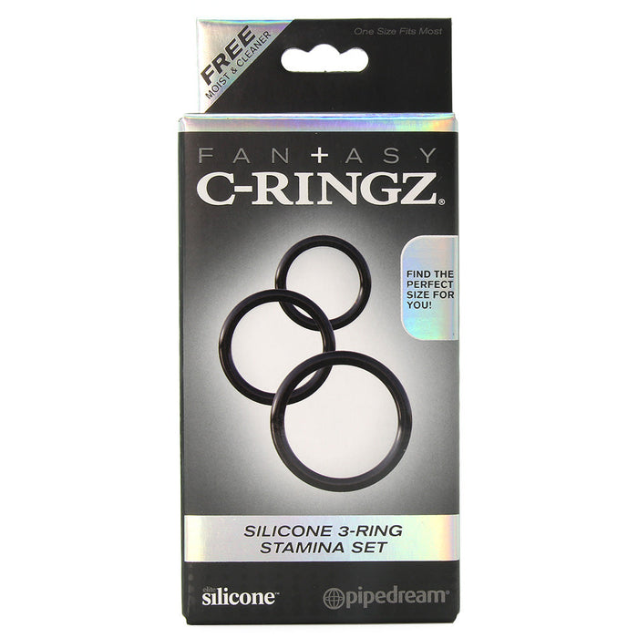 Silicone 3 Ring Stamina Cock Ring Set in Black