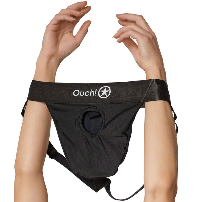 Ouch! Black Vibrating Strap-On Strappy Thong /L