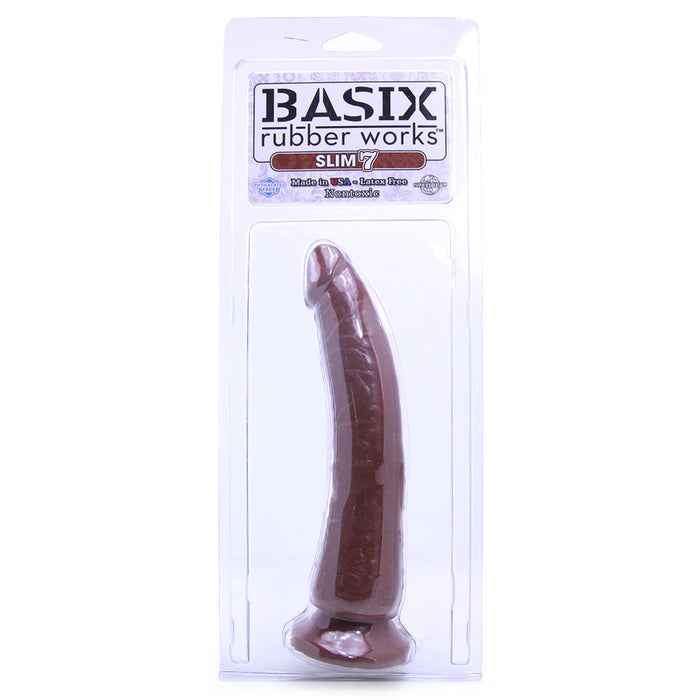 Basix Slim 7 Inch Dildo in Brown