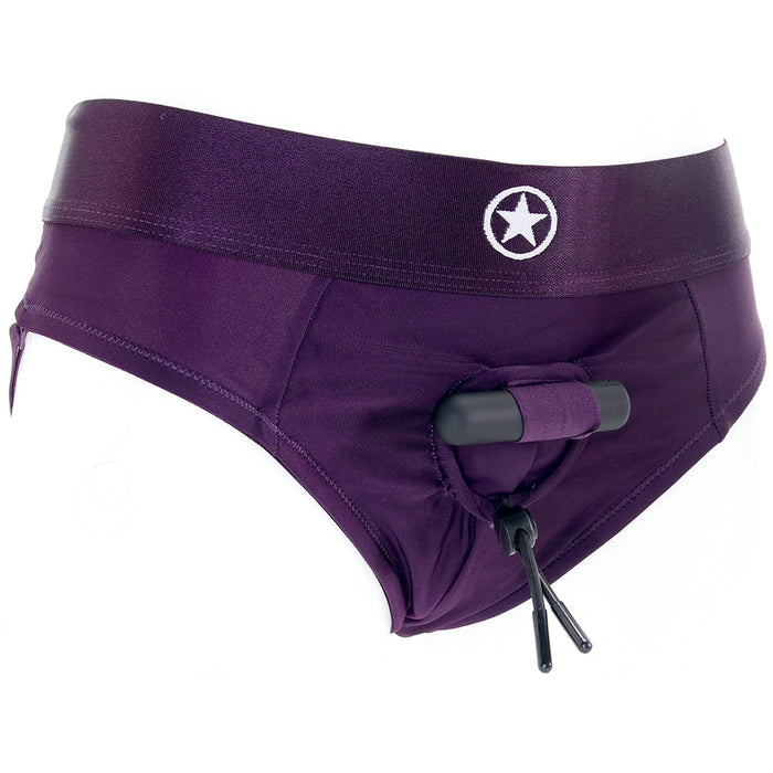 Ouch! Vibrating Purple Strap-on Strappy Thong in XL/2XL