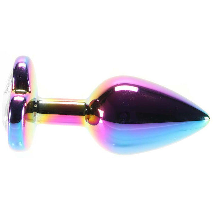 Small Aluminum Plug with Clear Heart Gem in Multicolor