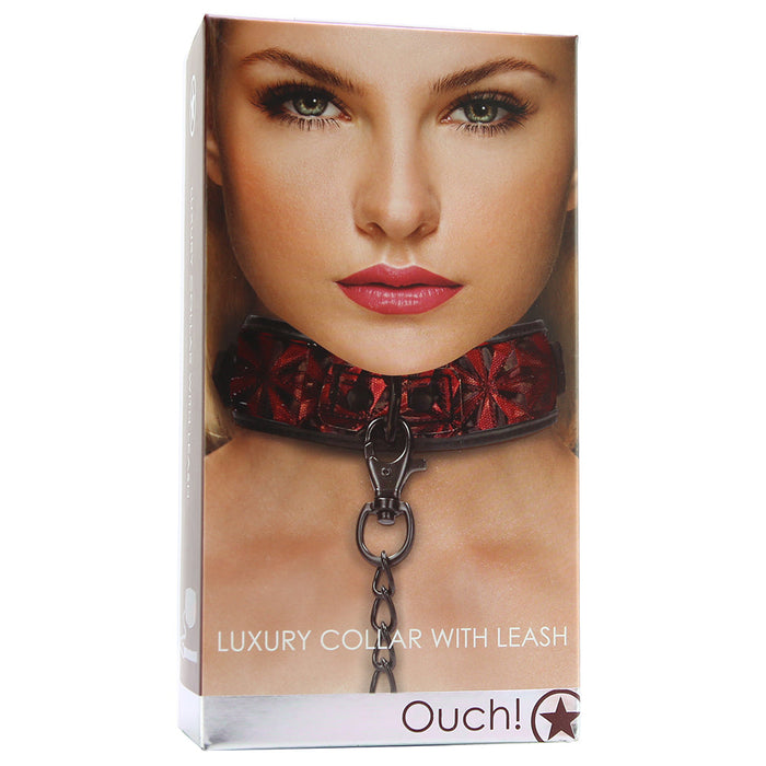 Ouch! Luxury Collar with Leash in Burgundy