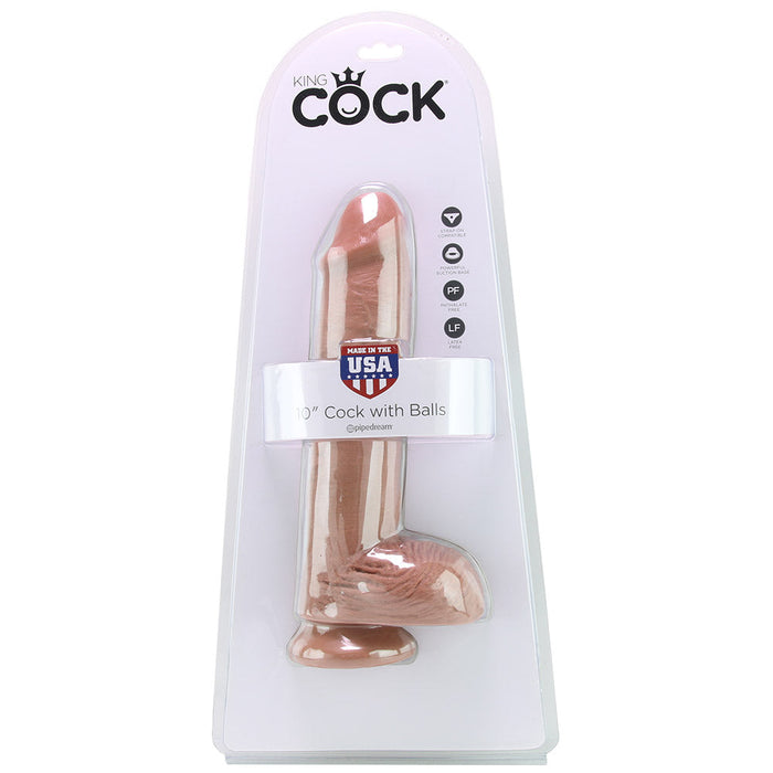 King Cock 10" Cock with Balls in Tan