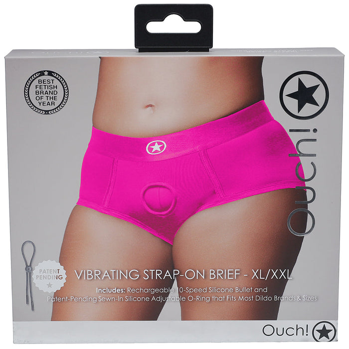 Ouch! Vibrating Pink Strap-on Brief in XL/2XL