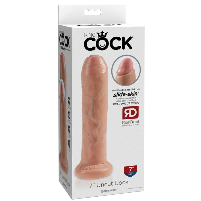 King Cock 7 Inch Slide-Skin Uncut Cock in Vanilla