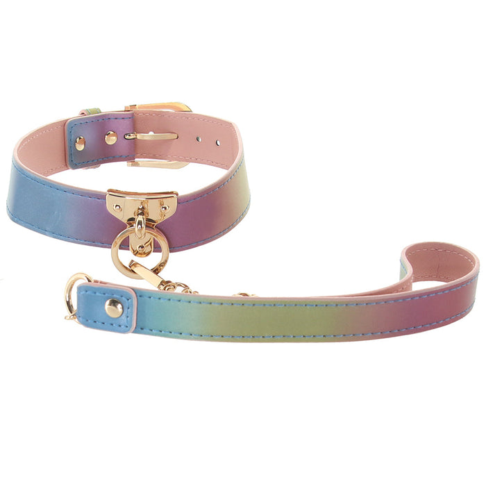 Spectra Bondage Collar & Leash in Rainbow