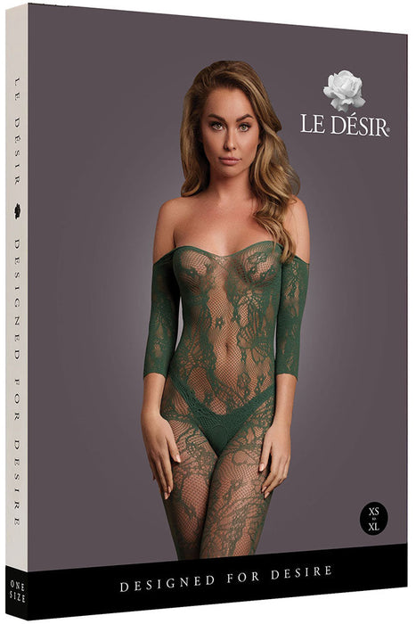 Le Désir Green Long Sleeve Bodystocking with Lace