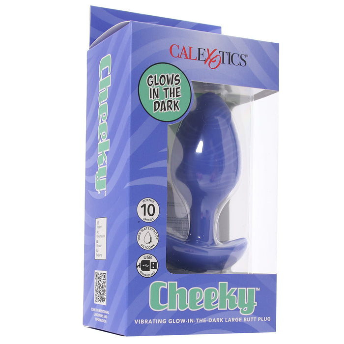 Cheeky Large Glow-In-The-Dark Vibrating Butt Plug in Blue