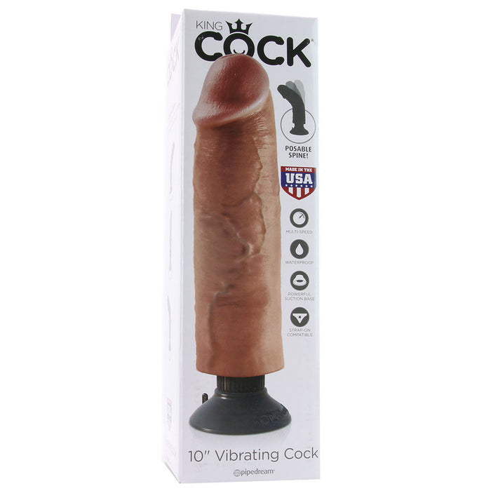 King Cock 10 Inch Vibrating Suction Dildo in Tan