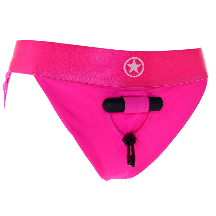 Ouch! Vibrating Pink Open Back Panty Harness in XL/2XL