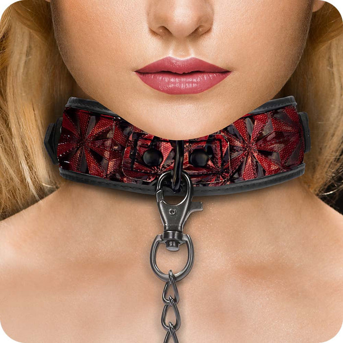 Ouch! Luxury Collar with Leash in Burgundy