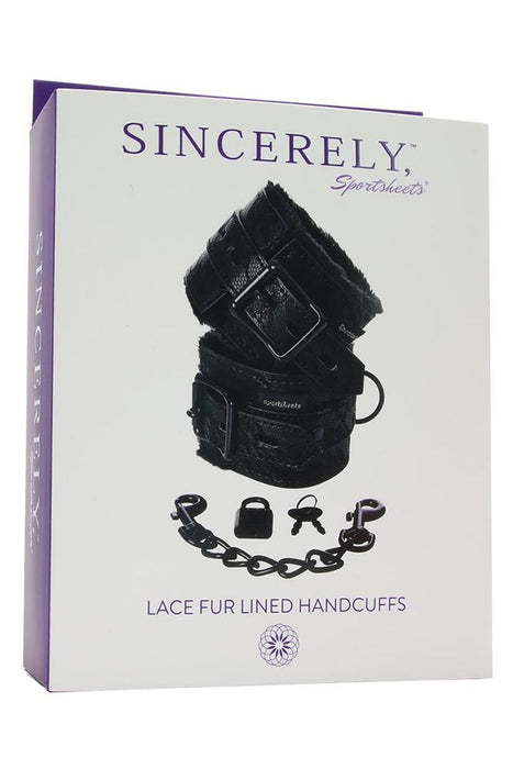 Sincerely Fur Lined Lace Handcuffs in Black