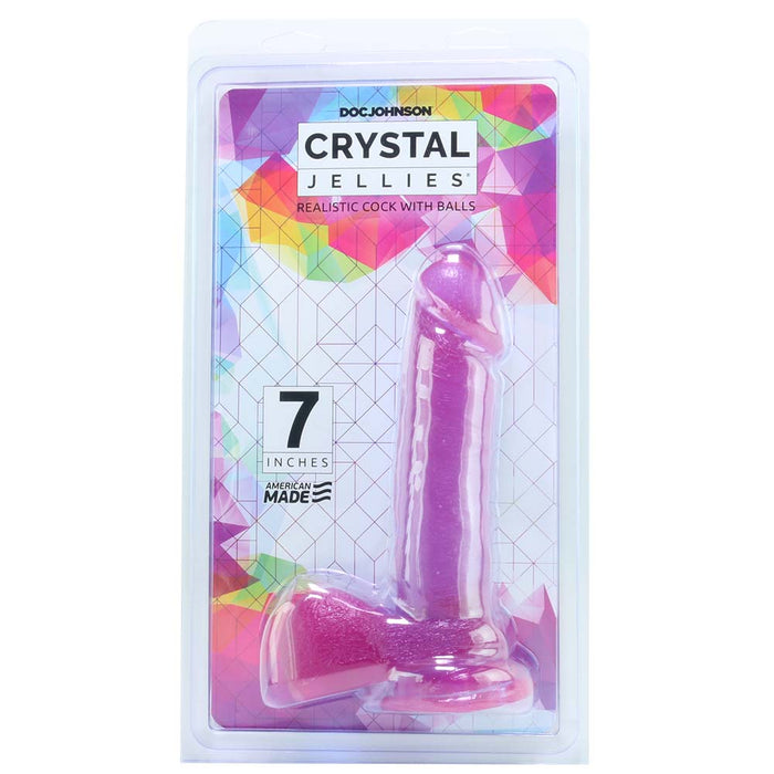 Crystal Jellies 7 Inch Realistic Cock with Balls in Purple