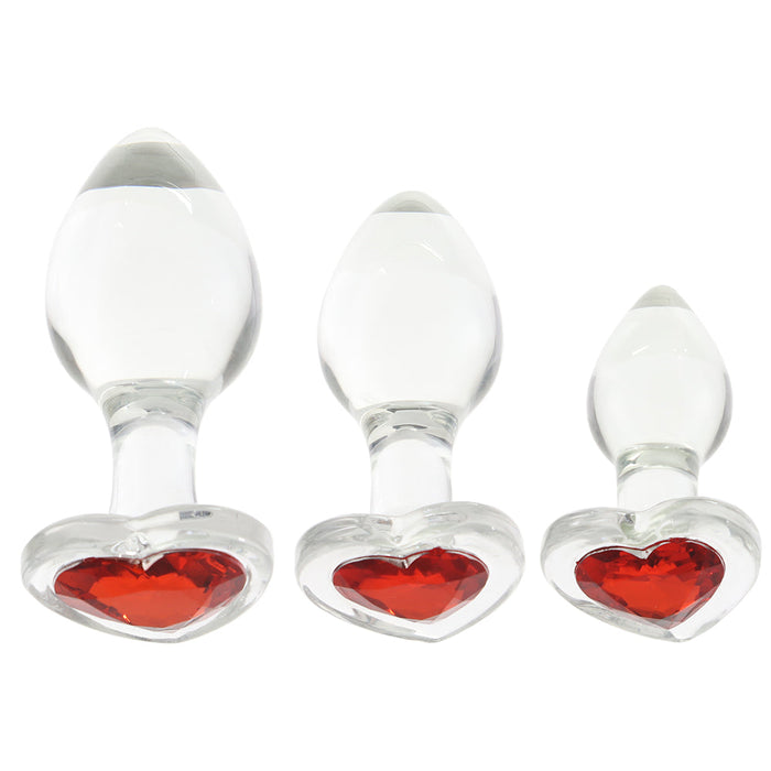 Adam & Eve Red Heart Gem Glass Plug Set