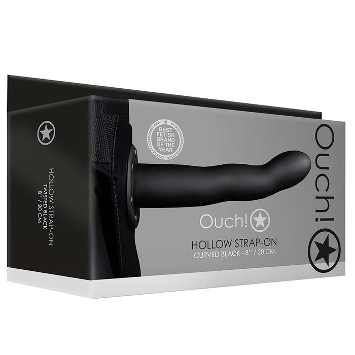 Ouch! Curved 8 Inch Hollow Strap-On in Black