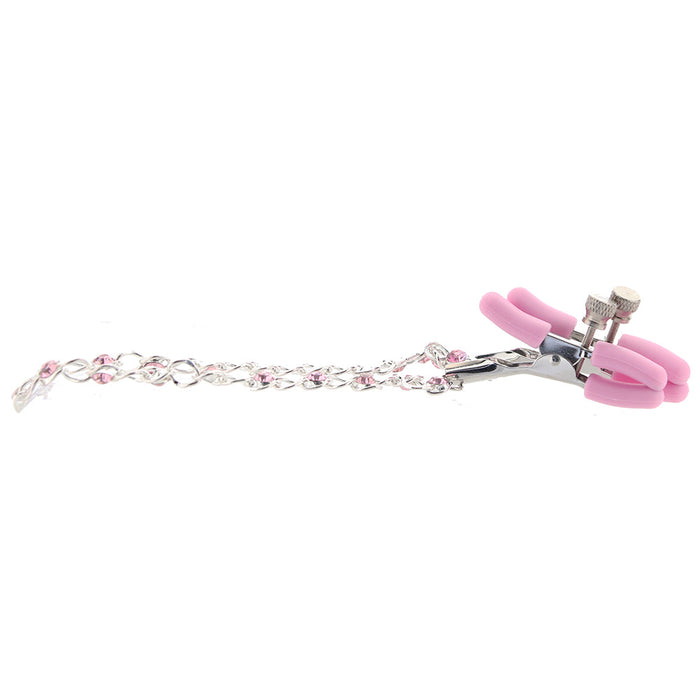 nipple play Crystal Chain Nipple Clamps in Pink